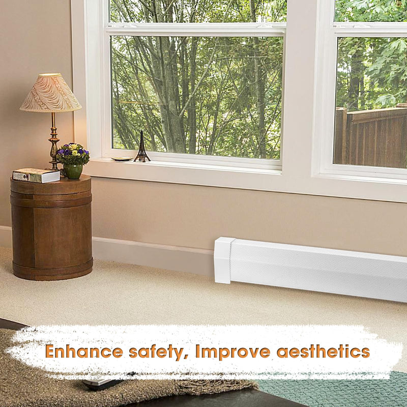 3ft Steel Easy Slip-On Baseboard Heater Cover with End Caps for Bathroom & Hydronic System for Replacing Old Cover, White 3ft （With End Caps）