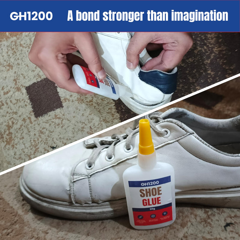 GH1200 30g x 2 PCs Shoe Glue Heavy Duty, Clear Drying & Strong Shoe Repair Glue, Non Stiff Repairs, Glue for Shoes Fixes Sneakers, High Heels, Crocs & More, Shoe Sole Glue Can Bear Extreme Conditions 30g x 2PCs Shoe Glue