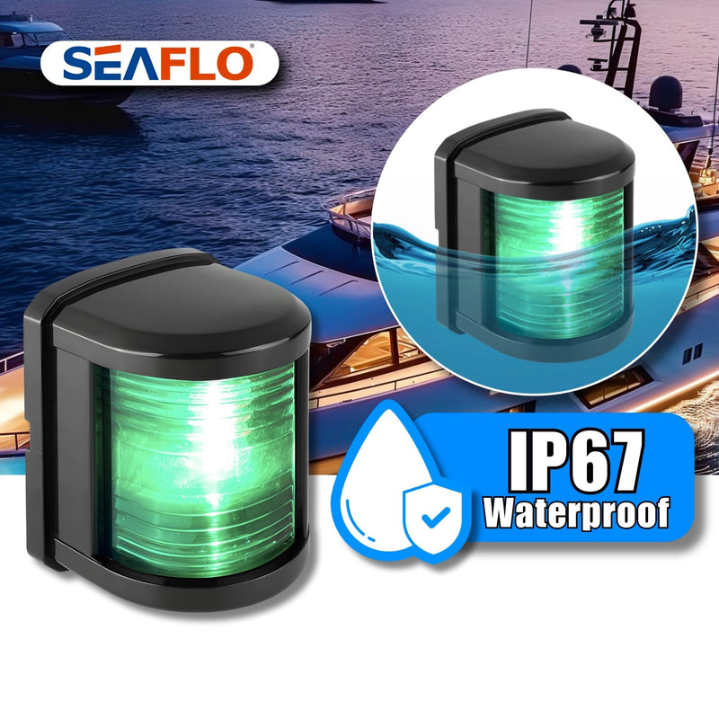 SEAFLO 11 Series Regular Sized LED Green Starboard Navigation Light – 12V, 1W, IP67 Waterproof, 2NM Visibility, High-Brightness, for Boats Under 65 ft (20m) – 4-Year Warranty (Starboard/Black) Starboard (Green) Black