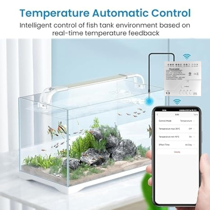 Zigbee 4CH Temperature Monitoring Switch,12V Dry Contact Smart Relay Module,Tuya App Remote Control,with Waterproof Sensor Probe(Tuya Zigbee hub needed) 4CH 12V