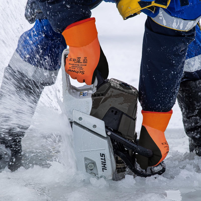 Schwer 2 Pairs FreezeGuard Winter Work Gloves, PFAS Free Waterproof Work Gloves, Freezer Gloves for Outdoor Cold Weather Keep Hands Warm, Waterproof Gloves for Shoveling Snow, Ice Fishing, L Orange Large (Pack of 2)