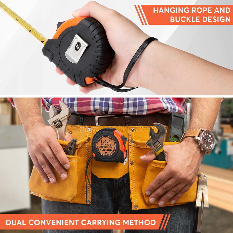 Valentines Day Gifts for Him Husband Gifts from Wife, Birthday Anniversary Husband Gifts for Men, Best Husband Ever Gifts, Genuine Leather Engraved 25 FT Tape Measure Tool Gifts for Husband I Love Husband