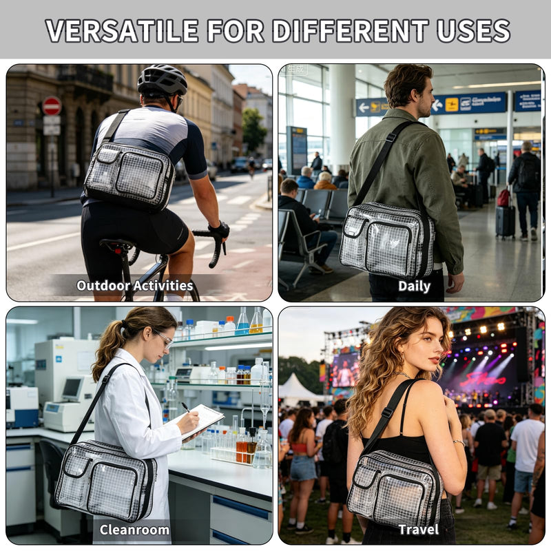 Anti-Static Cleanroom Engineer Bag（Fabric Shoulder Straps, 3 Pockets）- 13.8 Inch Transparent PVC Tool Bag for Work Travel and Daily Use Black 2