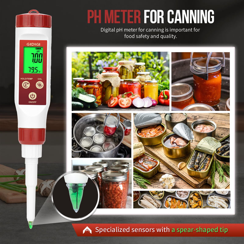 pH Meter for Food,Digital pH Meter for Fermentation,Hot Sauce,Canning,Spear Tip pH Food Tester Probe for Cheese,Cooking,Sourdough Bread,Saliva,Water Resistant Food pH Tester for Semi-Solid and Water