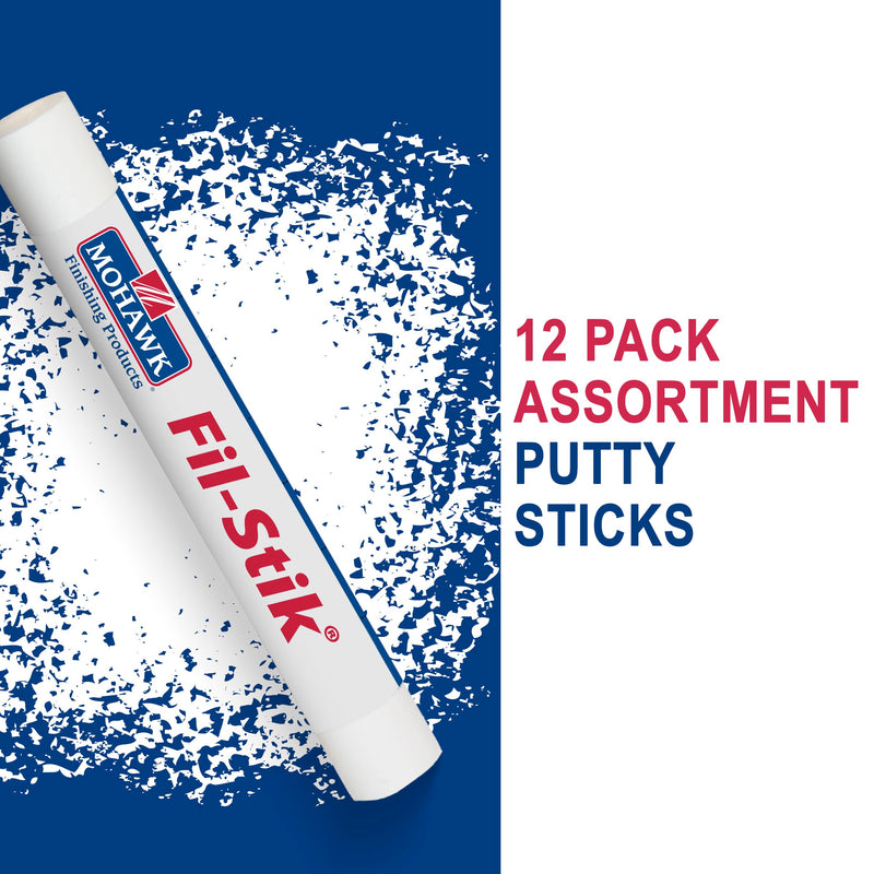 Mohawk Finishing Products Fill Stick (Fil-Stik©) Putty Stick 12 Pk Assortment for Wood Furniture Cabinet Touch-Up- Rub On Semi-Soft Wax Filler Stick (M230-1250) Multi