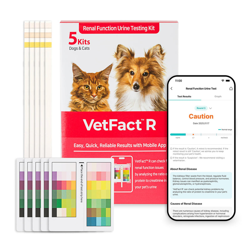 [5 Kits] Free Mobile App Urine Test Strips for Dogs & Cats, Cat & Dog Kidney Function Test (Protein to Creatinine Ratio Test) at Home, Easy-to- Use ; Support English, Spanish, Korean, and Japanese 5 Count (Pack of 1)