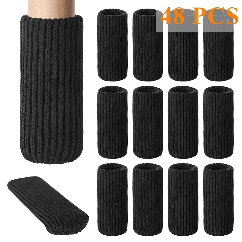 48 PCs Furniture Leg Socks - High Elastic Knitted Chair Leg Floor Protectors, Black Thickening Chair Leg Covers Set, Move Easily and Reduce Noise 48pcs