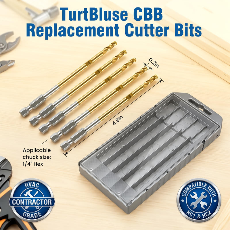 5PC CBB Replacement Cutter Bits for HC1 & HC2 Sheet Metal Hole Cutters,Handle Lateral Stress TIN Coating M2 Steel HSS,HRC 63-64,Fit Malco Hole Cutter Accessories,Sheet Metal Hole Cutter Bits 5PACK