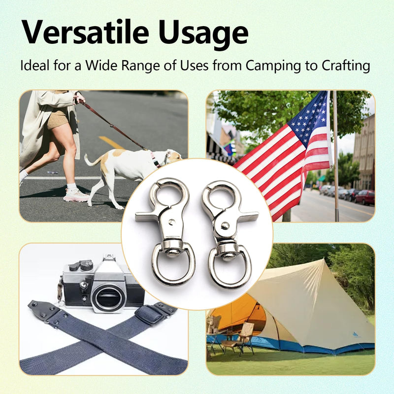 NIIIYTYB 2 Packs Trigger Snap Hooks Metal Clasp Hook Marine Grade Stainless Steel Heavy Duty Swivel Metal Clips Quick Release Lobster Clasp for Dog Leash Flag Pole Camera Straps Large Eye (2.65")