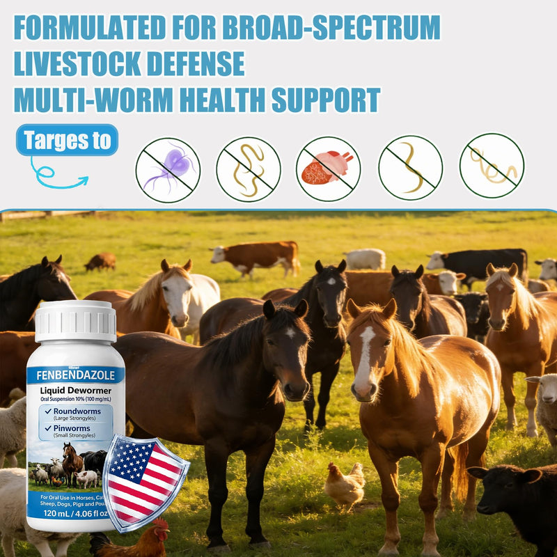Fenbendazole-Based Digestive Support for Horses and Poultry, Intestinal Support Formula for Routine Animal Wellness