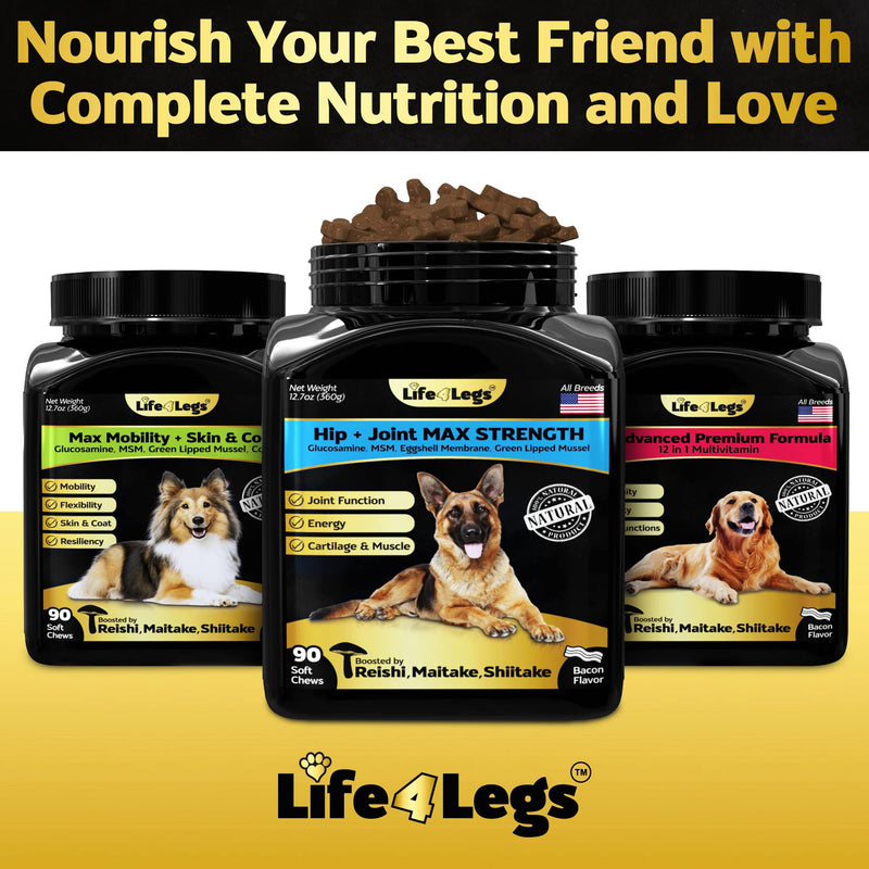 Soft Chews Hip and Joint Supplement for Dogs - Dog Joint Pain Relief Treats - Glucosamine, Chondroitin, Turmeric- Mobility Bites Supplement Hip and Joint Max Strength Bacon - 30 Soft Chews - PawsPlanet Australia