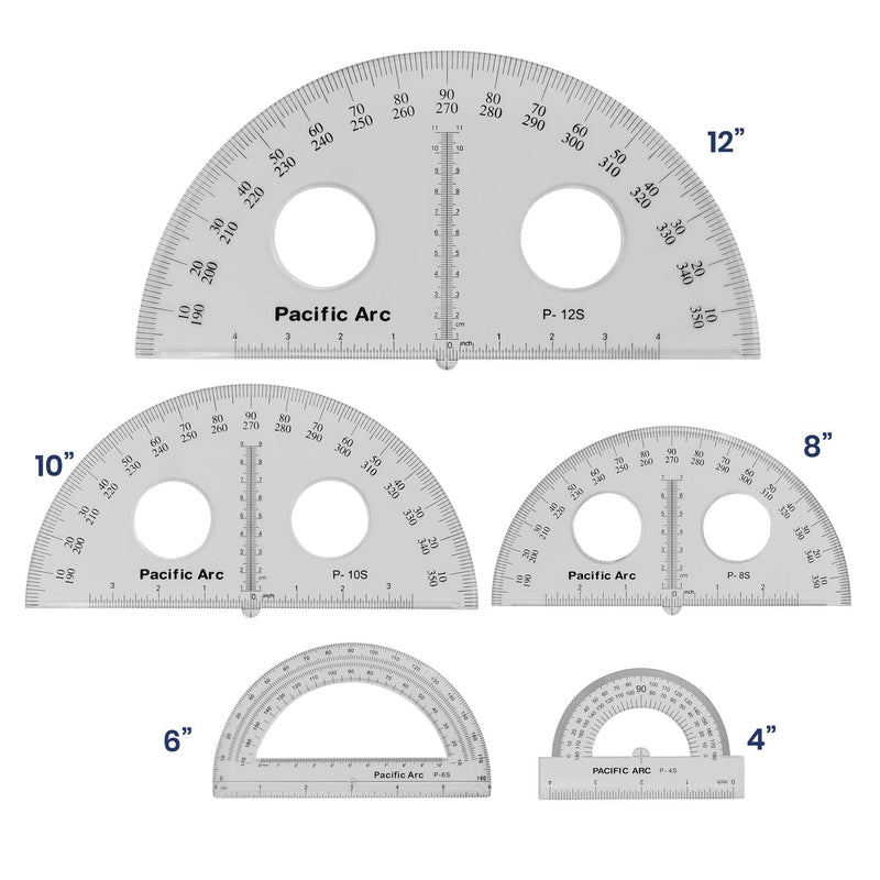 Pacific Arc's 8 Inch Plastic Protractor Clear Ruler 180° | 8 Inch