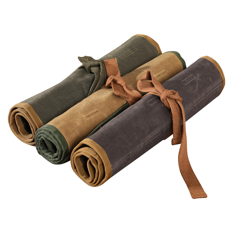 Tool Roll Pouch, Heavy Duty 16OZ Waxed Canvas Tool Bag Roll, Hand Tools Pouch with 1 Zipper Pocket + Elastic Band, Sturdy Tool Storage Roll Bag for Horticulturist Mechanic Handyman - Grey - 24" x 12"
