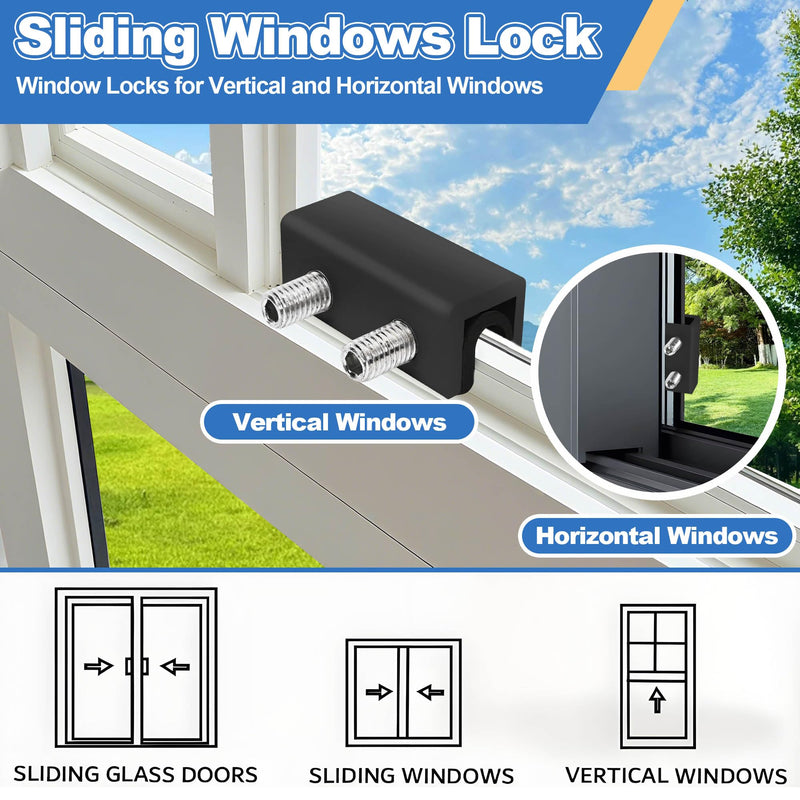 Jayseon 15 Pack Black Window Locks with Key, Adjustable Sliding Window Locks for Up and Down Windows & Horizontal Windows Stoppers Security Sliding Glass Patio Door Lock, Aluminum