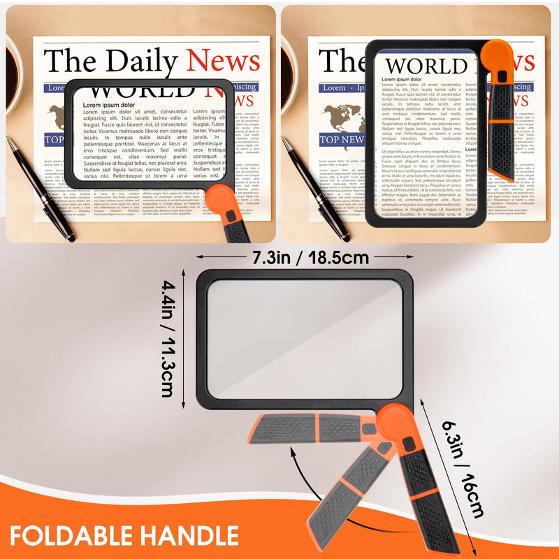 Large Magnifying Glass with Light, Full Page Magnifier 48LED Cold & Warm Light with 3 Modes, Folding Handheld Illuminated Lighted Magnifier for Seniors Low Vision Reading Inspection (Orange) Orange