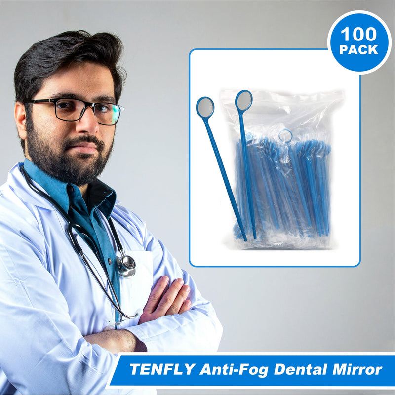 100pcs Disposable Dental Exam Mouth Mirrors Oral Dental Mirror Plastic Dental Instrument (Blue) Blue