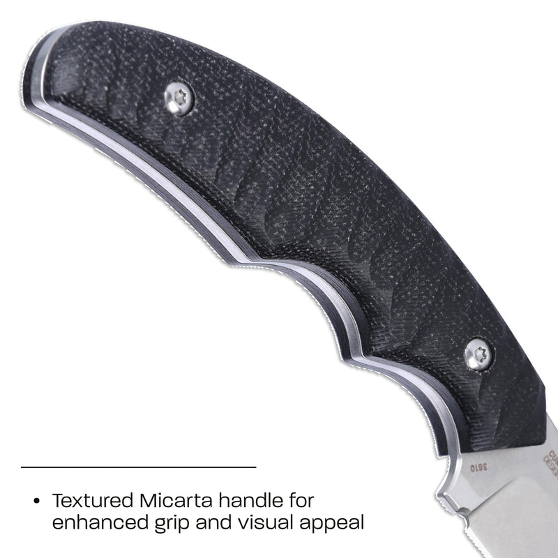 CRKT Burrower Everyday Carry Fixed Blade Knife with Sheath: D2 Steel Plain Edge Blade, Black & Gray Micarta Handle, 3610
