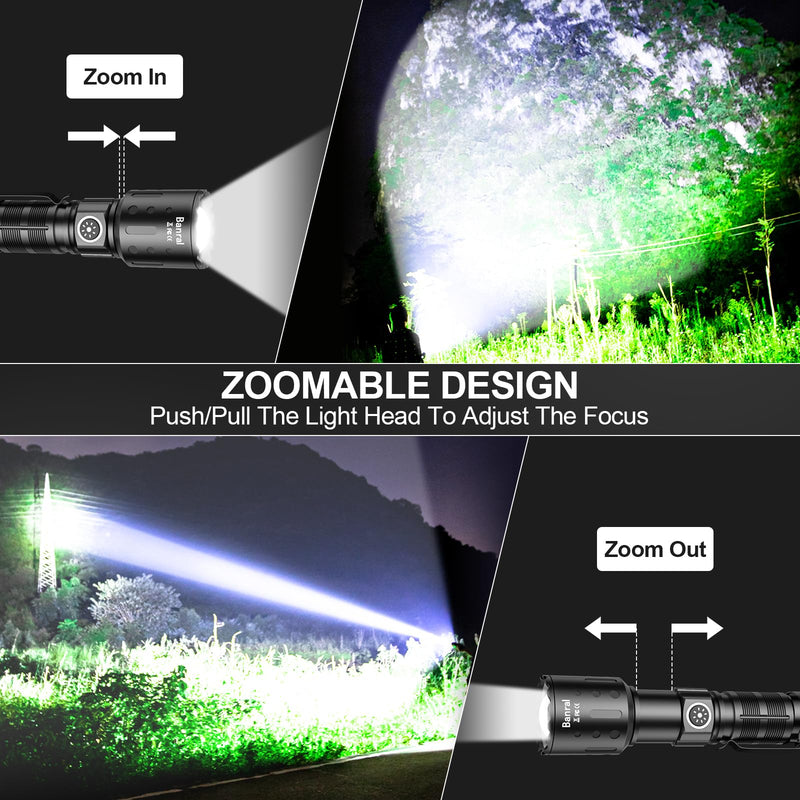 Rechargeable Flashlights 20,000 High Lumens, 1500M Long Throw Super Bright LED Small Powerful Tactical Flashlight with Memory Function, 6Modes Pocket Waterproof Flash Light for Camping,Emergency Black 2