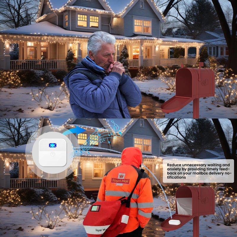 Mailbox Alarm Mail Chime Notification System-Mail Alarm 600 ft Long Range Wireless Mailbox Alert with LED Light Flashing and Sound Reminderser