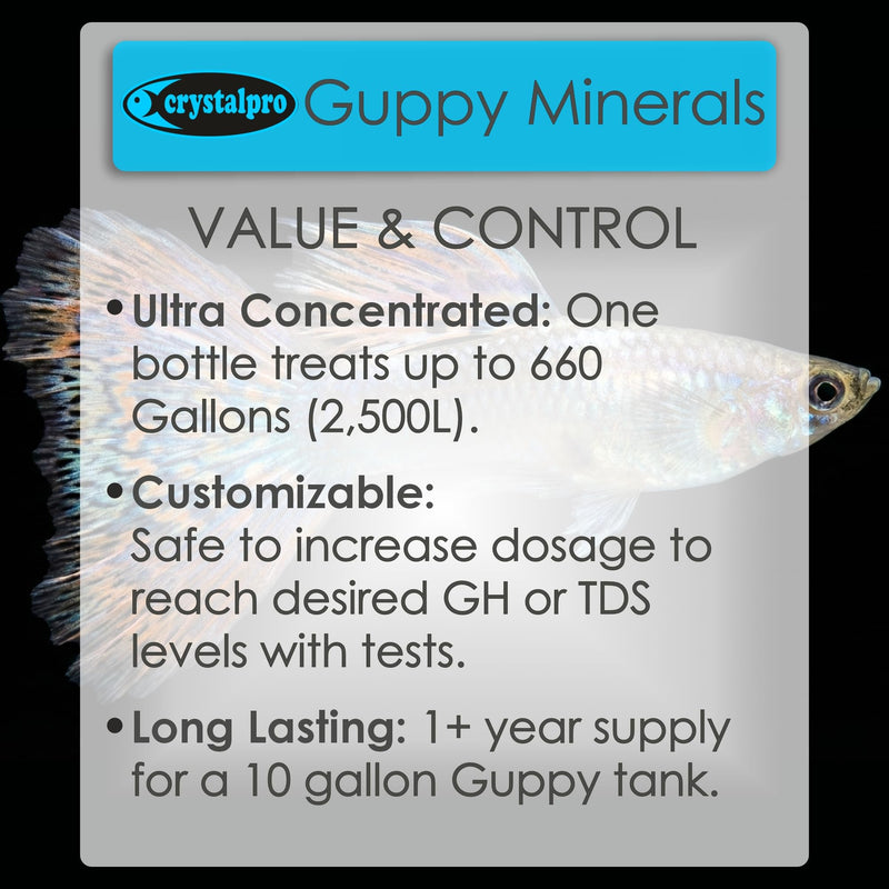 Guppy Minerals 4.22 Oz - Mineral Additive for Guppies - Replenishes Protective Coat and Improves General Health Freshwater Aquarium Salt (125 ml) Treats 660 Gallons