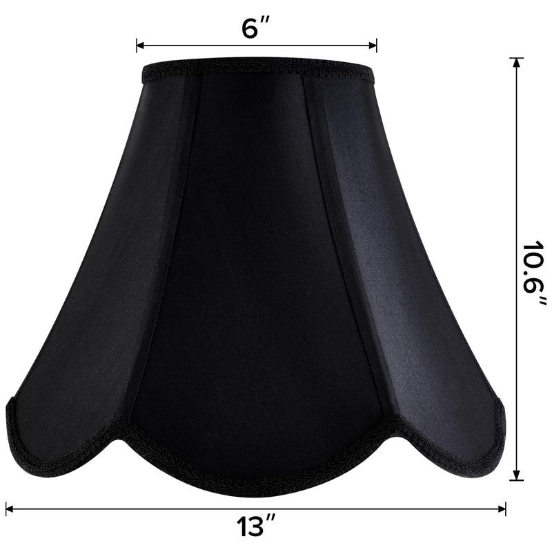 GO&SO Black Bell Lamp Shades Set of 2 (Petal Edge Braid) Scalloped Lamp Shade,6"Top x 13"Bottom x 10.6"Vertical Height (Spider) Replacement Lamp Shades for Table Lamp,Floor Lamp Shade,Easy Assembly 2 Pack