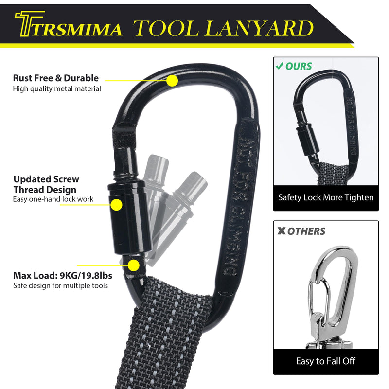 TRSMIMA Safety Tether Tool Lanyard - 5 Pack Stretch Strap Safety Fall Protection Tools Leash with Screw Lock Carabiner Clip Mountaineering Safety Compliance for Scaffold Erectors 5-pack