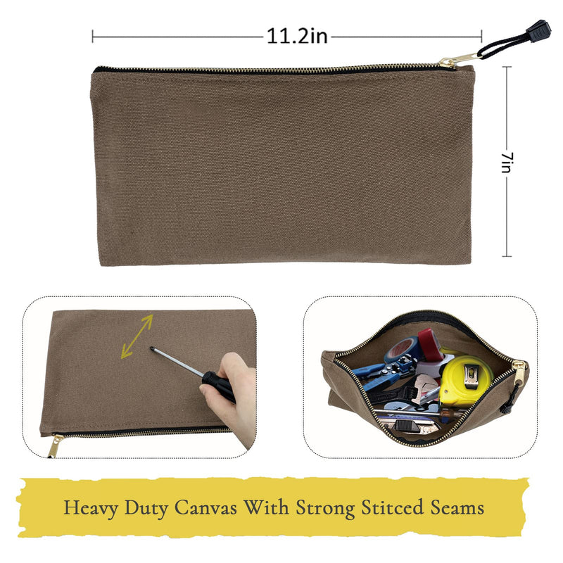 7 Pack Canvas Tool Bag Zipper Pouch - Heavy Duty 16 oz. Canvas Tools Utility Pouches, Multipurpose Storage Organizer Tote Bags with Dependable Metal Zippers, 12.5 x 7-Inch 7 Pack