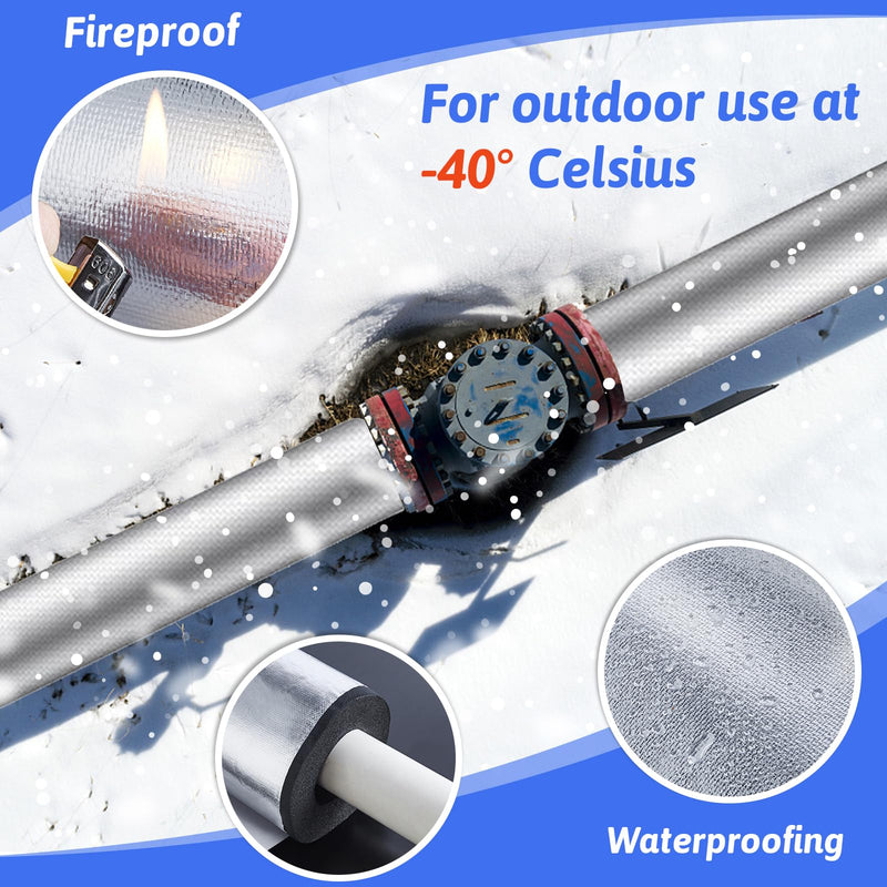 8 Pack Pipe Insulation Foam Tube, 3/4'' Self Adhesive Pre Slit Foam Pipe Covers Polyethylene with Aluminum Foil for Spigot, Winter Outside Pipes, Sprinkler, Water Heater Pipes Freeze Protection 8 Pack