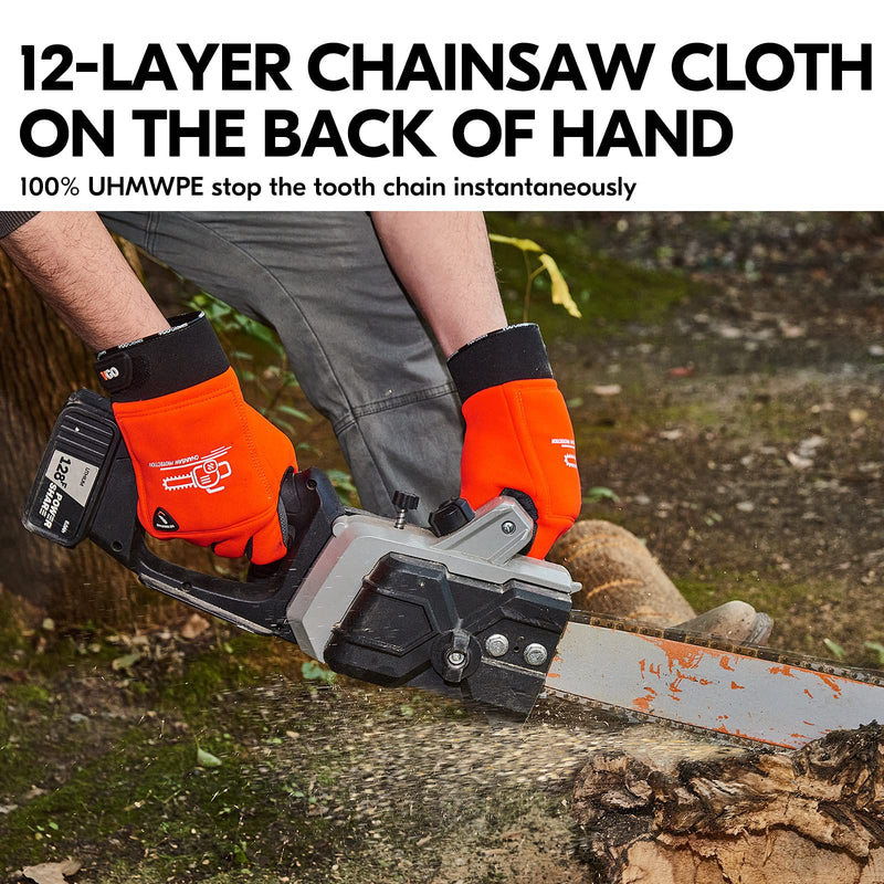 Vgo... Chainsaw Cut Resistant Gloves,Level A5,12-Layer Protection on Both Hands Back,Cow Leather Medium(1 Pair) Orange -Chainsaw Protection &Cut Resistance