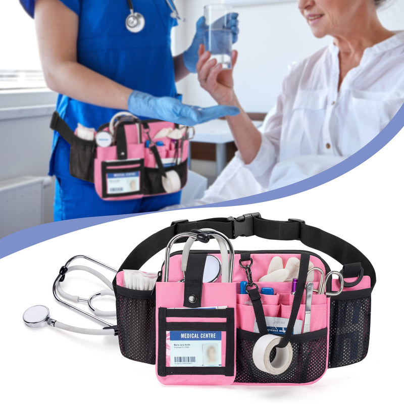 Damero Nurse Fanny Pack with Multi-Compartment, Nurse Tool Belt Utility Nurse Waist Bag with Medical Gear Pockets and Tape holder for Stethoscope, Bandage Scissors or Other Medical Supplies, Pink