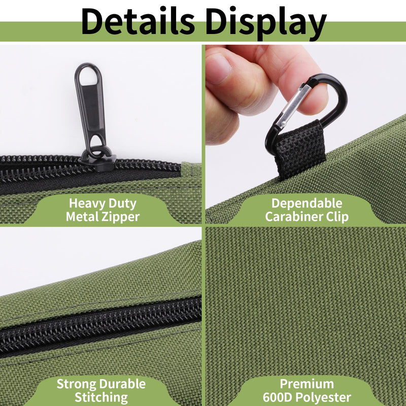 Tool Bag Zipper Pouch, Premium Tool Pouch, Utility Multipurpose Storage Organizer Tool Pouches with Carabiner Metal Zipper for Tools 3 Pack, Tan, Navy Green, Black