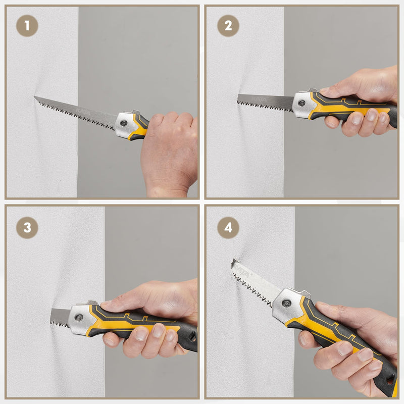 KATA Folding Jab Saw/Drywall Saw, Sheetrock Saw with Soft Grip Handle, Hand Saw, Hacksaw with 65Mn Steel Blade for Wallboard, Plywood and PVC