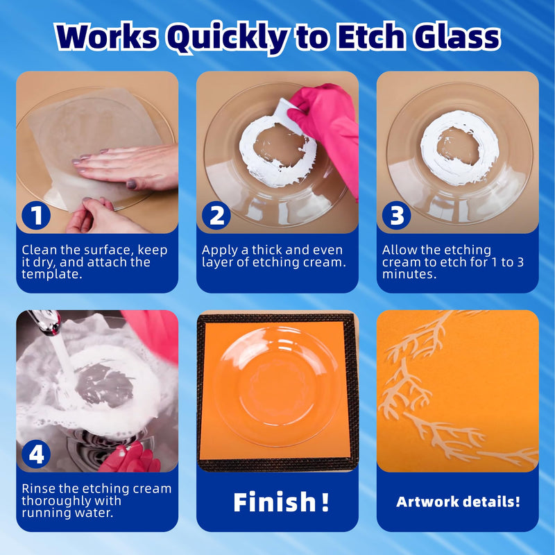 2.8oz Glass Etching Kit, High Adhesion Etching Starter Kit, Professional Glass Etching Kit for Wine Glasses, Mugs, Jars, Mirrors, Easily Create Matte Glass Designs, Durable & Long-Lasting Results 2.8oz
