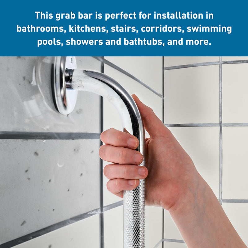 BodyMed 16-inch Chrome Plated Steel Grab Bar - Anti-Slip, Safety Aid Support for Bathrooms, Showers, Bathtubs and Toilets - Perfect for Adults and Seniors 16 in.