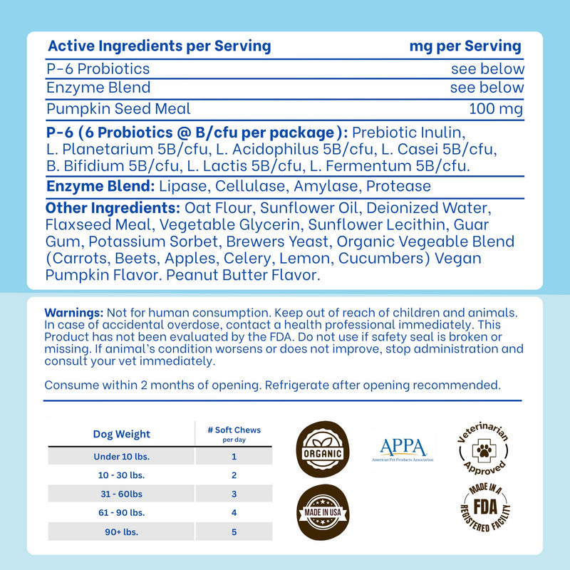 Probiotics for Dogs – Gut Health by Happy Dog | Organic, Vegan Probiotic Soft Chews with Prebiotics for Digestion, Immunity & Itchy Skin Relief | 120 Soft Chews Peanut Butter Flavor