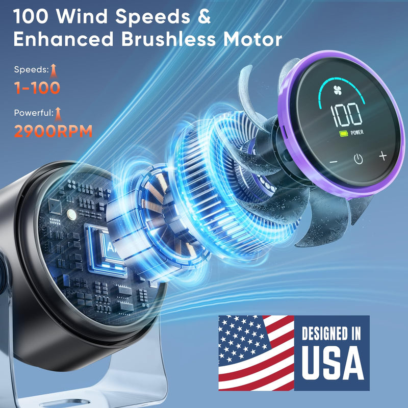 FRONTSUN Portable Desk Fan,Quiet Fan for Bedroom,Portable Fan withTurbo Airflow,Fans with 100 Speeds Digital Display, 360° Tilt,Rechargeable Battery Powered Fan,Small Fan for Home Black