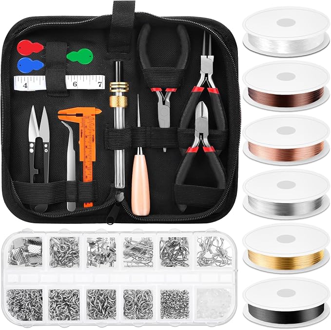 Mluchee Jewelry Making Supplies Tools - Including 3 Jewelry Pliers, 6 Wire Wrapping Kit, 16 Jewelry Tools, 845 Jewelry Findings with Storage Bag for Repair, DIY Crystal and Beading
