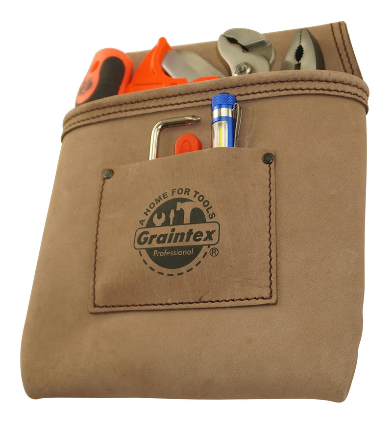 Graintex ST2009 One Pocket Nail & Tool Pouch Natural Top Grain Leather for Framers, Constructors, Electricians, Plumbers, Handyman