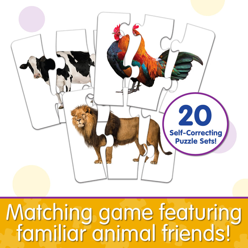 The Learning Journey: Match It! Head to Tail - 20 Self-Correcting Animal-Themed Puzzle Sets - Matching Puzzles for Children Ages 3-6 Years (40 Pieces), White