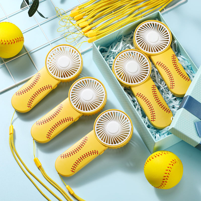 Honoson 12 Pcs Mini Portable Fan Bulk Small Personal Handheld Fan with Lanyard for Team Gift Game Outdoor Sport Party Favors, Battery Not Include(Yellow,Softball) Yellow Softball