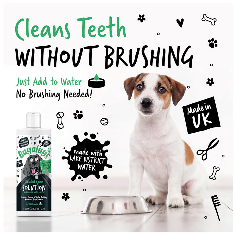BUGALUGS Dog Breath Freshener Dental Care Water Additive. Clean Teeth, Healthy Gums & Fresh Breath - Natural Dog Plaque Remover & Tartar Remover for Teeth. No Brushing Needed (16.9 Oz Water Additive) 16.9 Oz Water Additive