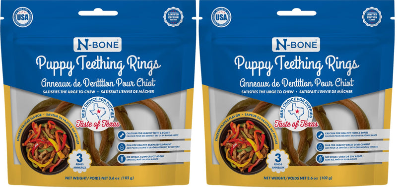 N-Bone Puppy Teething Rings Taste of Texas Chicken Fajitas Flavor 3 Count (Pack of 2) Chicken Fajitas - Regular 3.6 Ounce (Pack of 2)