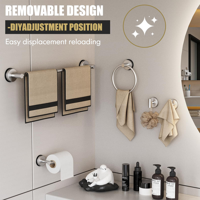 BKV Suction Cup Towel Ring,Hand Towel Holder for Bathroom,Stainless Steel Heavy Duty Round Towel Hanger for Bath,Kitchen-Brushed Nickel Silver