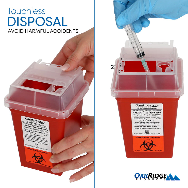 Oakridge Products Sharps Container for Home Use and Professional 1 Quart (3-Pack), Biohazard Needle and Syringe Disposal, Small Portable Container for Travel, CDC Certified 3