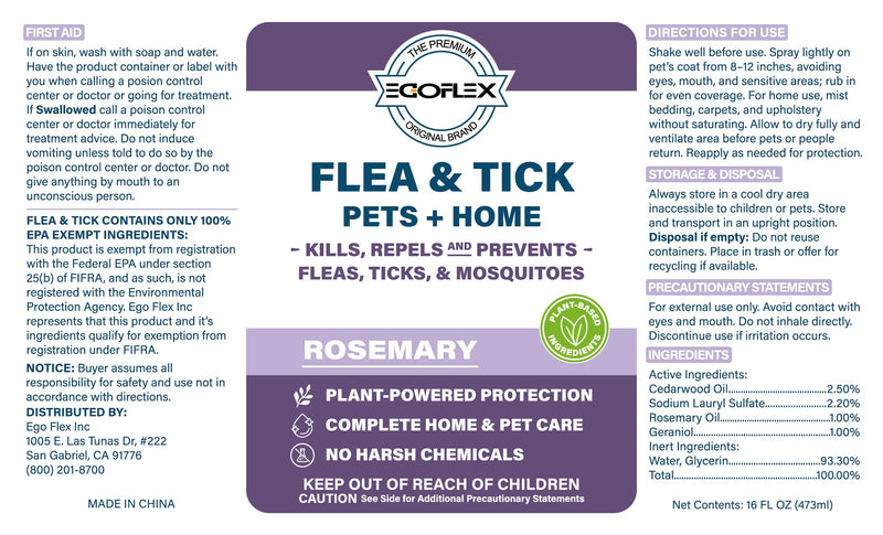 Flea Spray for Home & Pets - Flea and Tick Prevention for Dogs - Plant Based Repellent with Natural Essential Oils for Dog Flea Treatment Protection - Rosemary Scent - 16 Fl Oz