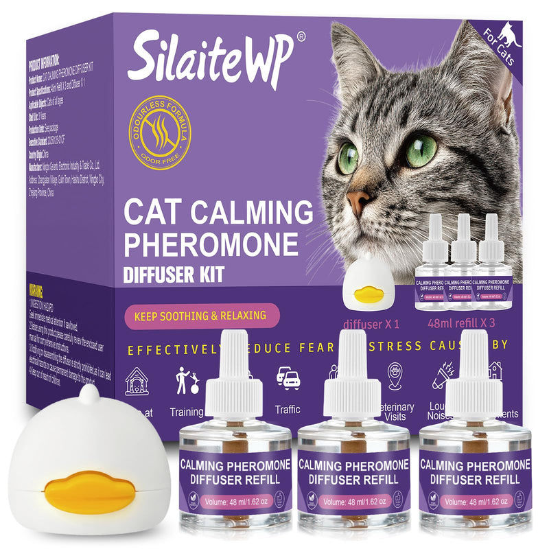 Calming Pheromone Diffuser for Cats Relieves Anxiety and Stress Calming 1 Diffuser for Cats 3 Refills, Reduces Fighting and Scratching Calming Relaxation