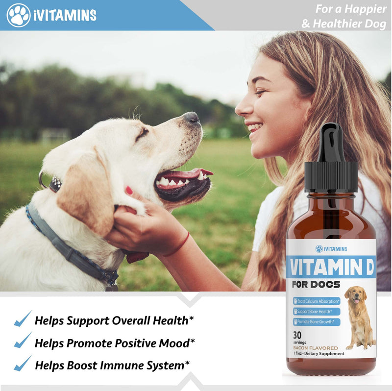 Vitamin D for Dogs | Vitamin D Supplements for Dogs | Vitamin D Dog | Dog Vitamins | Dog Vitamins and Supplements | Dog Vitamins Multivitamin | Vitamins for Dogs | 1 fl oz: 30 Servings | Bacon Flavor - PawsPlanet Australia