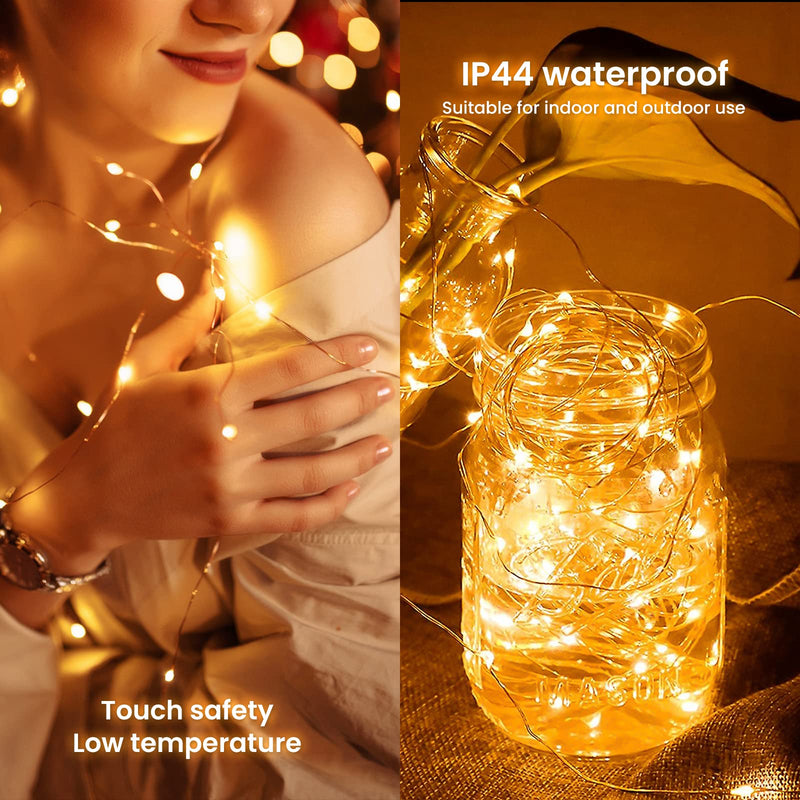 Dailyart Fairy Lights Plug in, 200 Led Fairy Lights with Remote 10Ft Fairy Lights with Timer 8 Modes Warm Fairy Lights for Bedroom Wreath Party Window Wedding Christmas Tree Decoration Gold Wire
