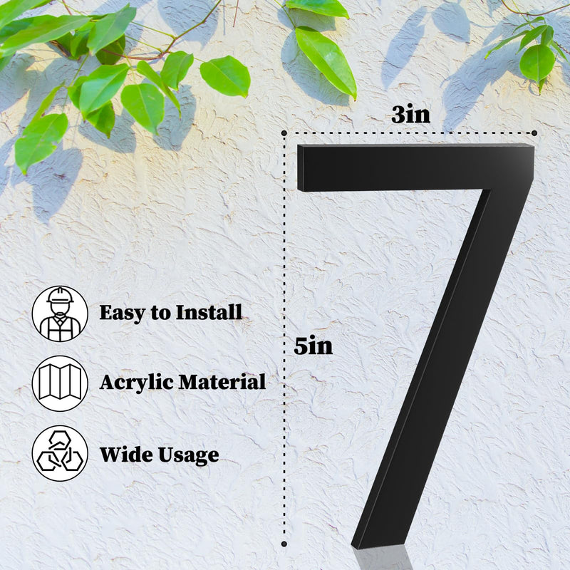 5 Inch House Numbers, Self-adhesive House Number Acrylic Modern House Numbers for Outside Black Mailbox Numbers Address Home Number for House Apartments Office Hotel Room Easy to Install (3) 5in No.3