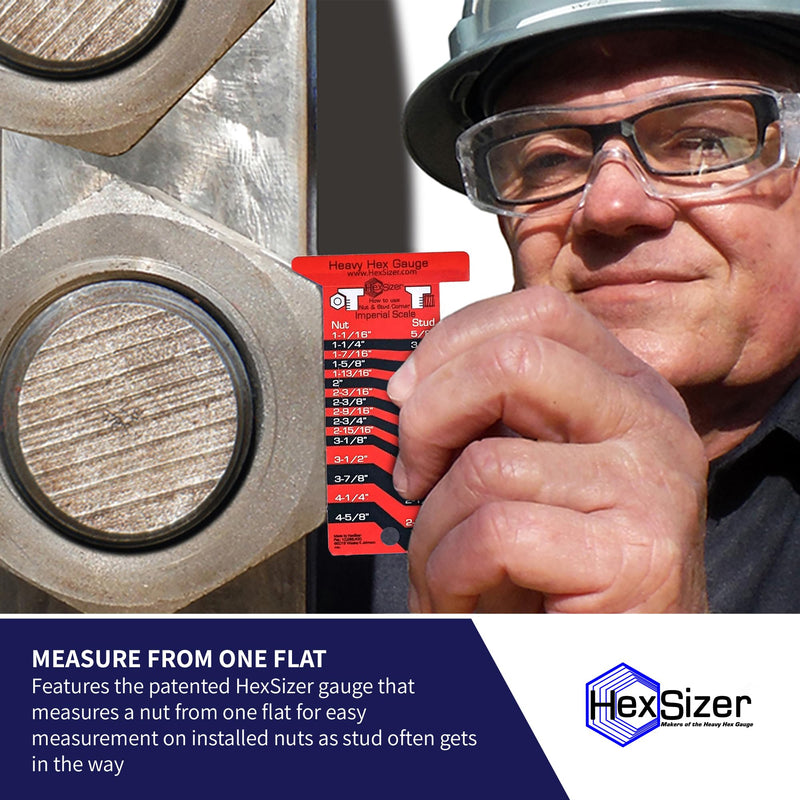 HexSizer 10 Pack Heavy Hex Nut, Bolt & Stud Gauge Tool - Durable Plastic Measuring Gauge Set, Compact, with Protective Vinyl Sleeve - Hardware Sizing Tool Identifier - Inch Measurement (Black on Red) Black on Red